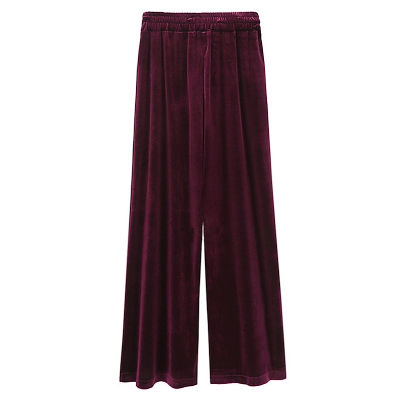 Women's Wide Leg Pants velvet Trousers Full Length Fashion Streetwear Outdoor Street Wine Black M L Fall Winter3