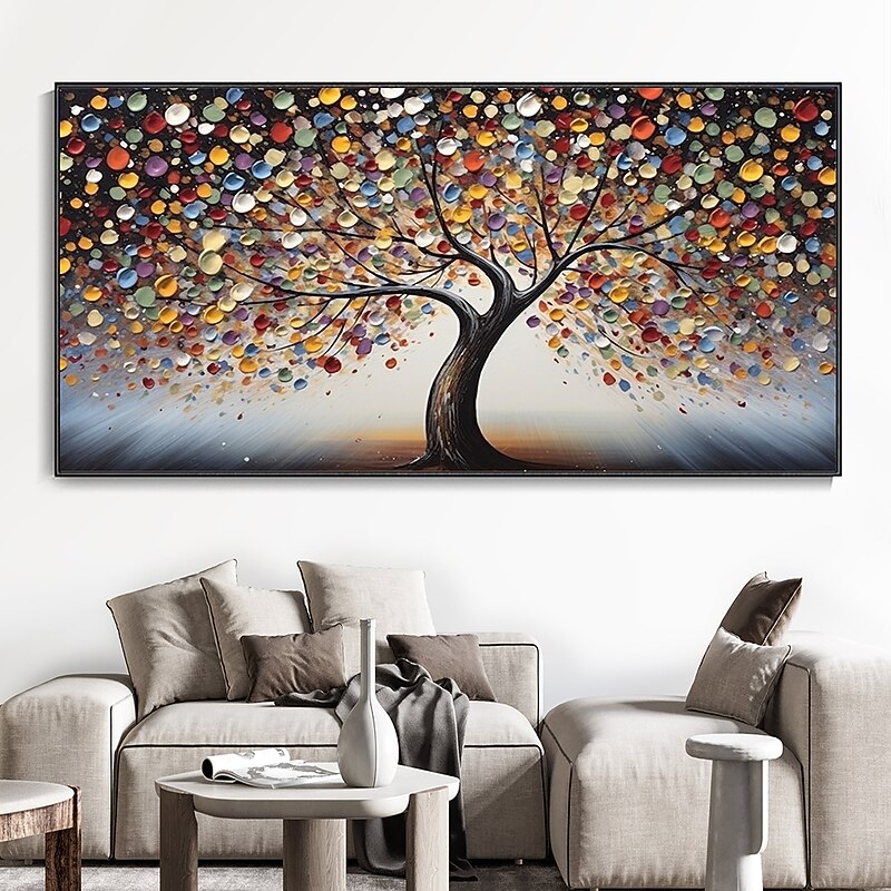 Hand Painted Wall Art Abstract Colorful Tree Canvas Oil Painting Handmade Textured Landscape  Painting Hand Painted Forest painting Home Decoration Decor Rolled Canvas2