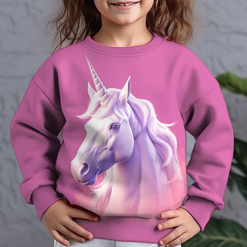 Girls' 3D Animal Horse Sweatshirt Long Sleeve 3D Print Fall Winter Fashion Streetwear Adorable Polyester Kids 3-12 Years Outdoor Casual Daily Regular Fit3