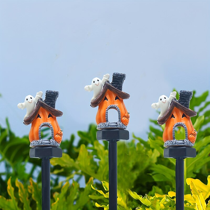 3pcs LED Solar Pumpkin House Decoration, Halloween Light Up Pumpkin House Decoration Supplies for Outdoor Decoration Light Up2