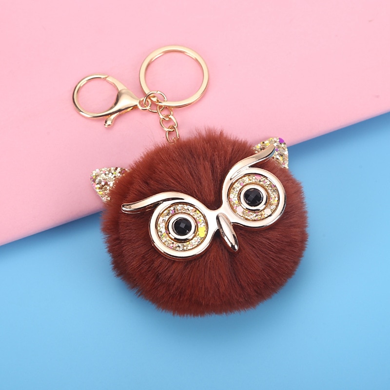 Lovel Owl Pendant Keychains for Girls Boy Fluffy Fur Ball Pompon Key Chain Charm Women Bag Key Ring Women Gift4