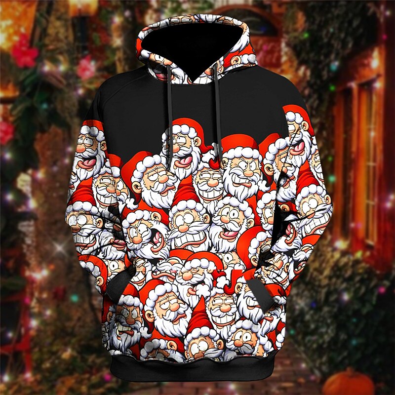 Christmas Men's Santa Claus 3D Hoodies Graphic Santa Claus Prints Daily Classic Casual 3D Pullover Brown Cotton