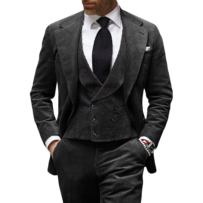 Men's Wedding Suits Peak Black Burgundy Solid Colored Tailored Fit 3 Piece Single Breasted Two-buttons4