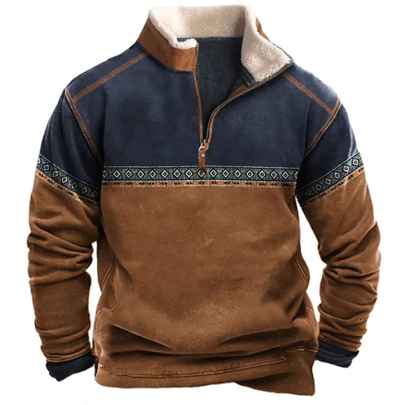 Men's Sweatshirt Quarter Zip Sweatshirt Brown Half Zip Color Block Plain Sports & Outdoor Daily Holiday Polyester Vintage Casual Thin fleece Fall & Winter Clothing Apparel Hoodies Sweatshirts  Long