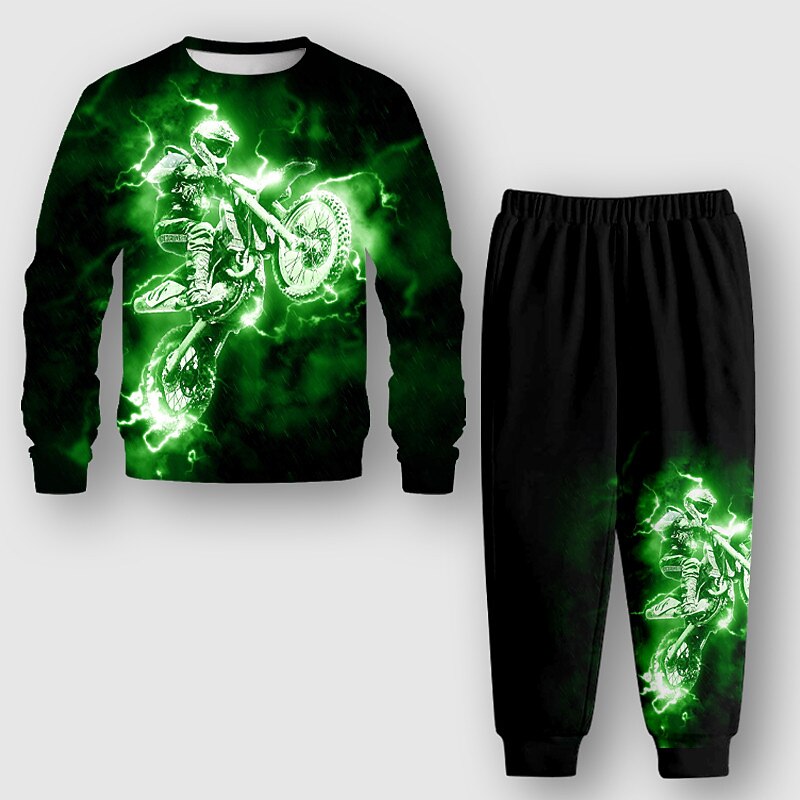 Boys 3D Graphic Sweatshirt & Sweatpants Set Set Long Sleeve 3D Printing Fall Winter Active Fashion Cool Kids 3-12 Years Crew Neck Outdoor Vacation Street Regular Fit4