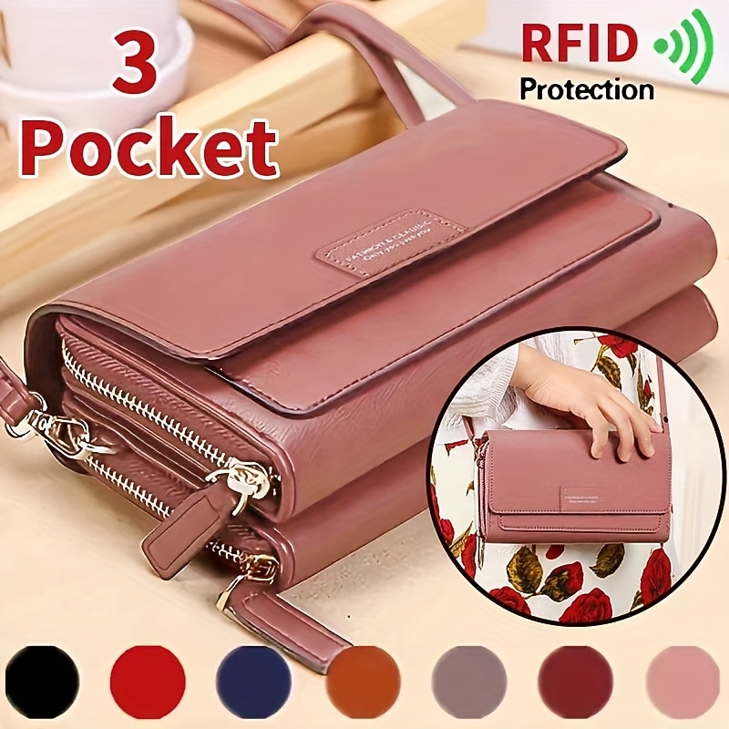 Women's RFID Blocking Crossbody Wallet Purse – Multi-Pocket Faux Leather Shoulder Bag for Travel, Shopping, and Everyday Use
