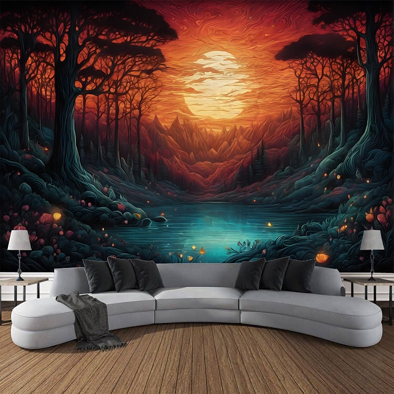 Psychedelic Abstract Forest Hanging Tapestry Wall Art Large Tapestry Mural Decor Photograph Backdrop Blanket Curtain Home Bedroom Living Room Decoration3