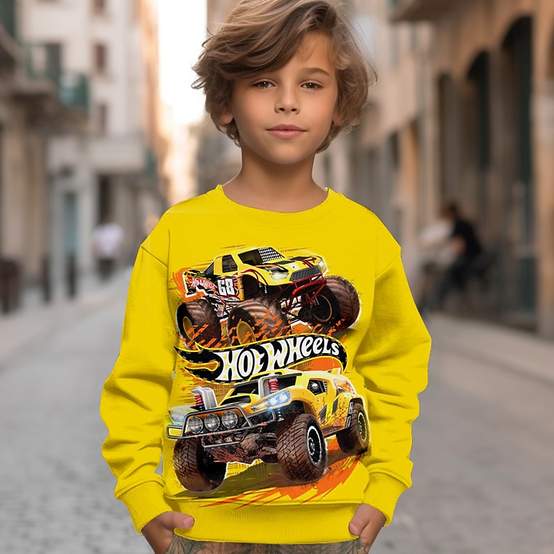Boys 3D Car Fire Sweatshirt Pullover Long Sleeve 3D Print Fall Winter Fashion Streetwear Cool Polyester Kids 3-12 Years Outdoor Casual Daily Regular Fit4