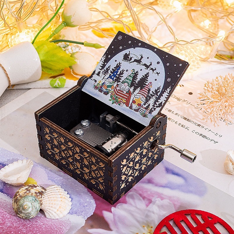 Wooden Hand-operated Octave Box Merry Christmas Music Painted Music Box Stall Display Exquisite Gift Gifts for Christmas Gifts3