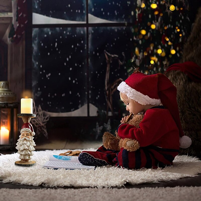 Christmas Resin Candle Holder Christmas Santa Snowman Candlesticks for Pillar Candle Tea Light Functional Table Christmas Decoration for Home Décor Pretty for Women4