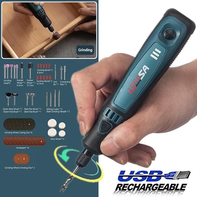 5000-10000-15000r USB Mini Grinder Engraver Pen Cordless Electric Grinder Set Engraving Grinding Machine Polisher Electric Drill Kit