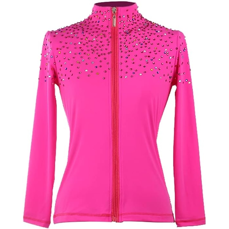 Figure Skating Fleece Jacket Women's Girls' Ice Skating Jacket Top Black Pink Purple Stretchy Training Competition Skating Wear Thermal Warm Crystal / Rhinestone Long Sleeve Ice Skating Figure Skating2