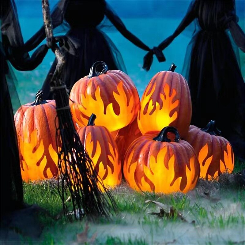 Halloween Pumpkin Lantern Jack-O-Lantern Battery Operated Lighted Flame Pumpkin Party Favor Outdoor Garden Decoration
