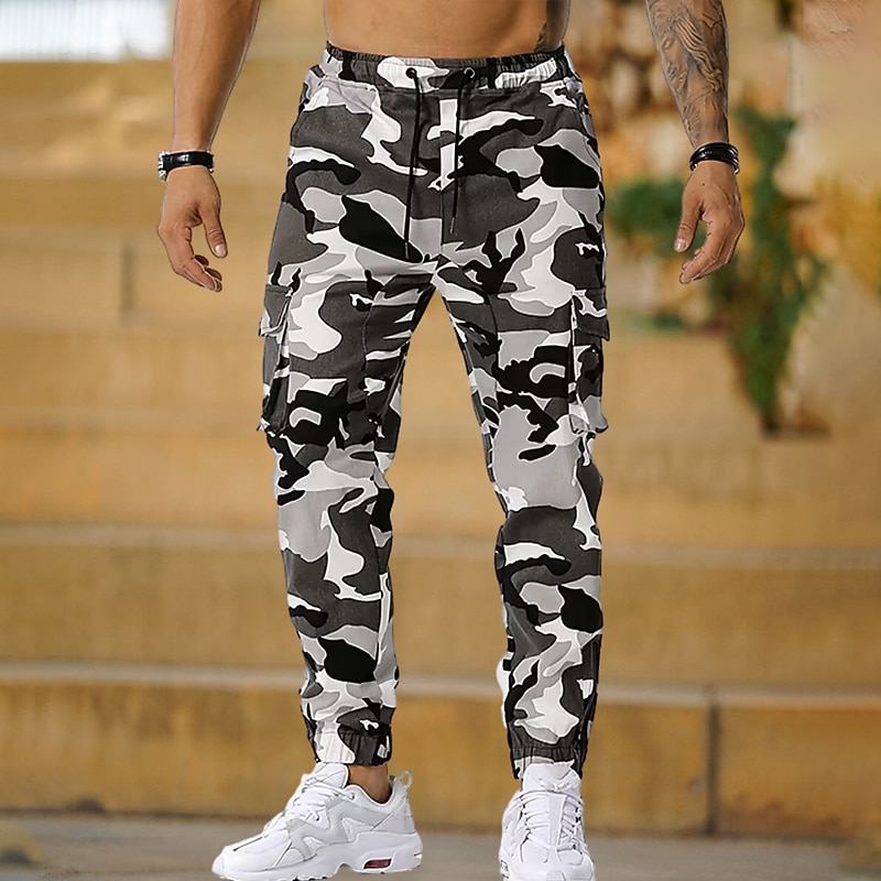 Men's Cargo Pants Cargo Trousers Joggers Camo Pants Pocket Camouflage Comfort Breathable Outdoor Daily Going out Cotton Blend Fashion Casual White Red