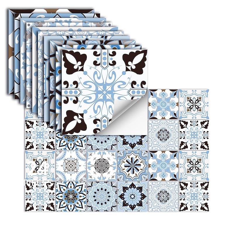 24pcs Creative Kitchen Bathroom Living Room Self-adhesive Wall Stickers Waterproof Fashion Blue Tile Stickers3