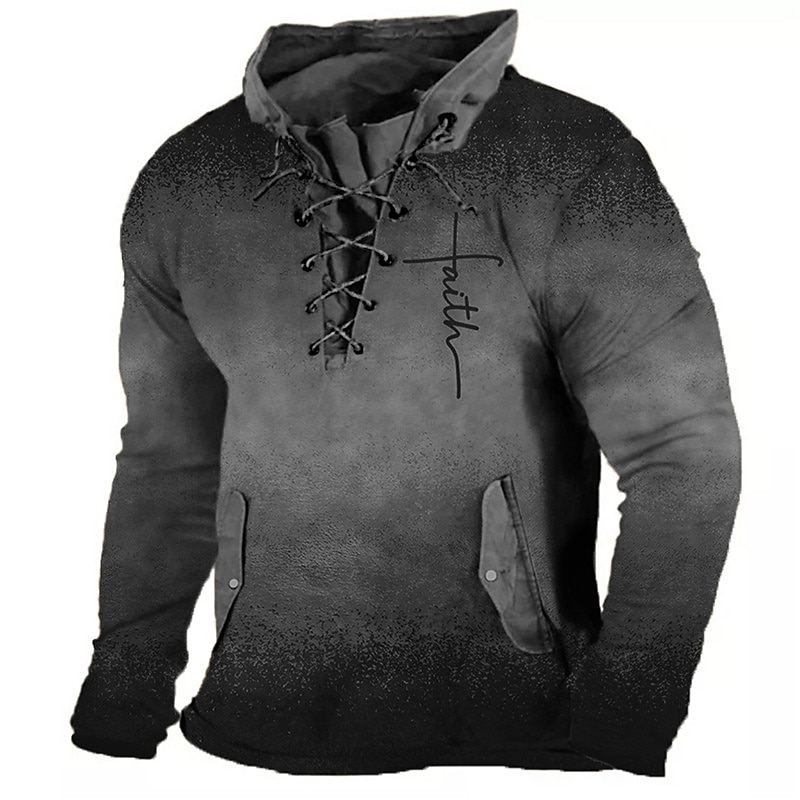 Men's Graphic Prints Cross Faith Sweatshirts Sweatshirt Pullover Long Sleeve Sweatshirt Stand Collar Daily Classic Casual 3D Print Holiday Going out Streetwear Drawstring Print Spring &  Fall4