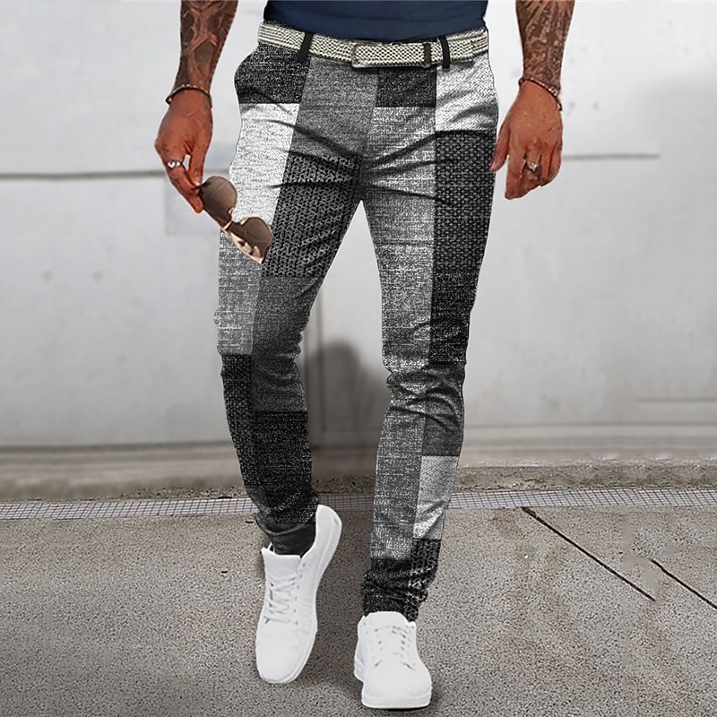 Plaid Geometry Business Men's 3D Print Pants Trousers Outdoor Street Wear to work Polyester Yellow Blue Green S M L Mid Waist Elasticity Pants4