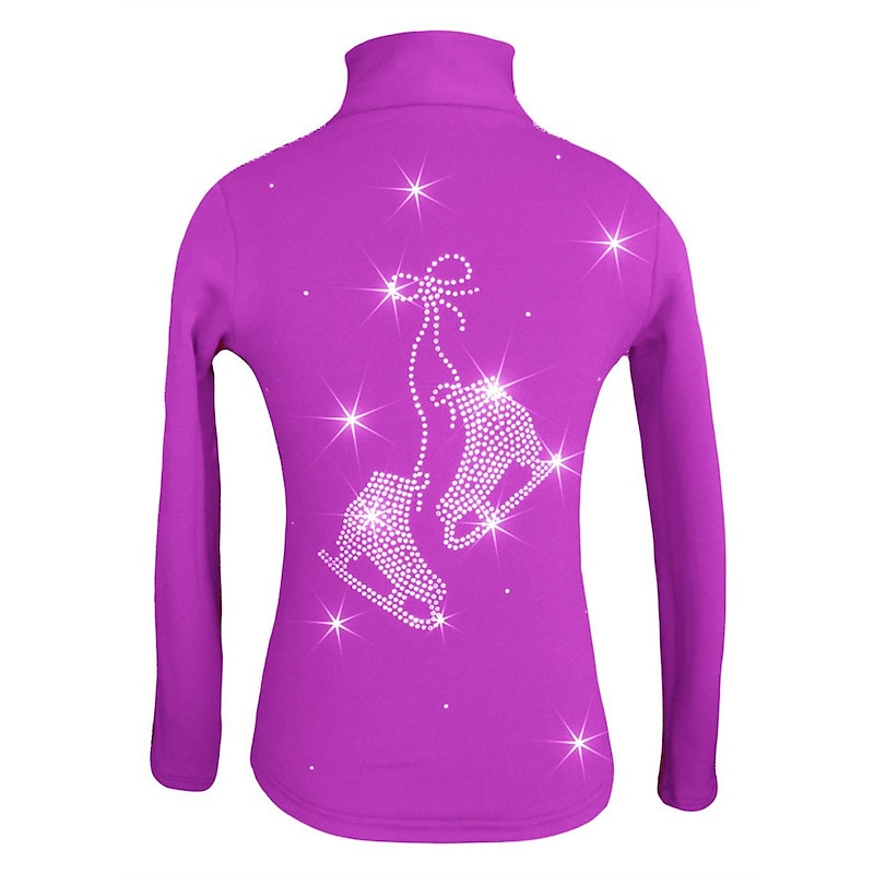 Figure Skating Fleece Jacket Women's Girls' Ice Skating Jacket Top Pink Blue Orange Stretchy Training Competition Skating Wear Thermal Warm Crystal / Rhinestone Long Sleeve Ice Skating Figure Skating4