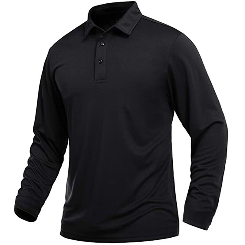 Men's Polo Shirt Golf Shirt Casual Daily Polo Collar Classic Long Sleeve Sports Fashion Solid Color Button Front Button-Down Spring &  Fall Regular Fit Black Blue Green Gray Polo Shirt4