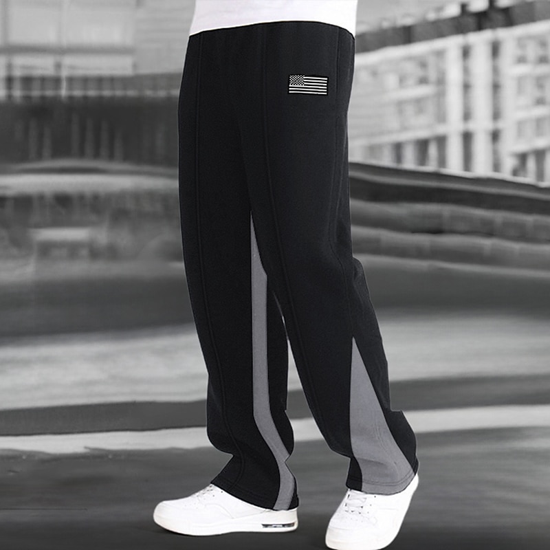 Men's Sweatpants Fleece Pants Trousers Straight Leg Sweatpants Flared Sweatpants Drawstring Pocket Elastic Waist Color Block Comfort Soft Outdoor Daily Going out Fashion Casual Black-White Black2