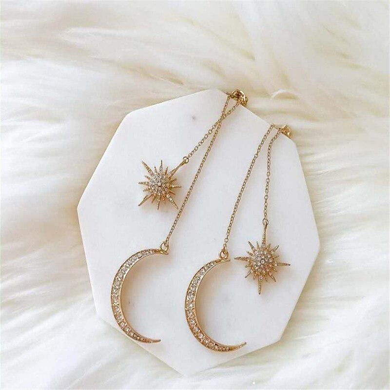 1pair Exaggerated Luxury Sun Moon Drop Earrings Rhinestone Punk Earrings for Women Jewelry Golden Boho Vintage Earrings2