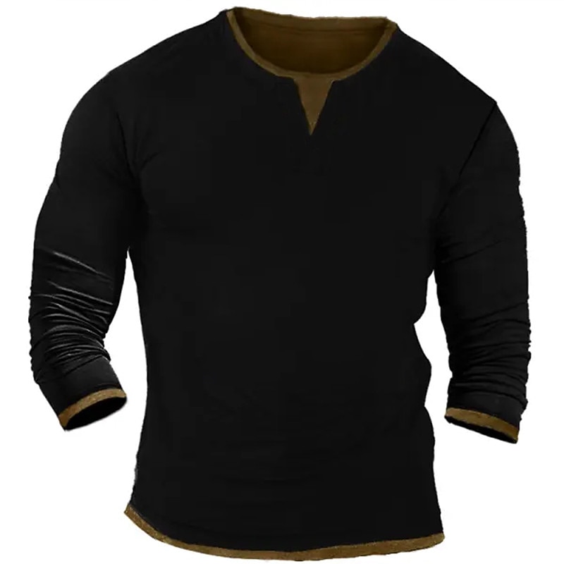 Men's T Shirt Henley Shirt Tee Top Long Sleeve Shirt Long Sleeve Henley Spring &  Fall Color Block Fashion Designer Basic Patchwork Vacation Street Going out Black White Navy Blue Top Tee for Men