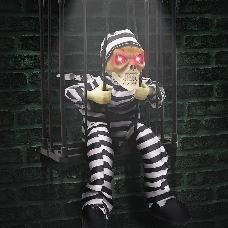 Halloween Decoration Screaming Animated Halloween Decor Prop with Motion Sensor Scary Skull Cage Prisoner Haunted House Decor Spooky Hanging Ghost Light Up Eyes Decorations Set