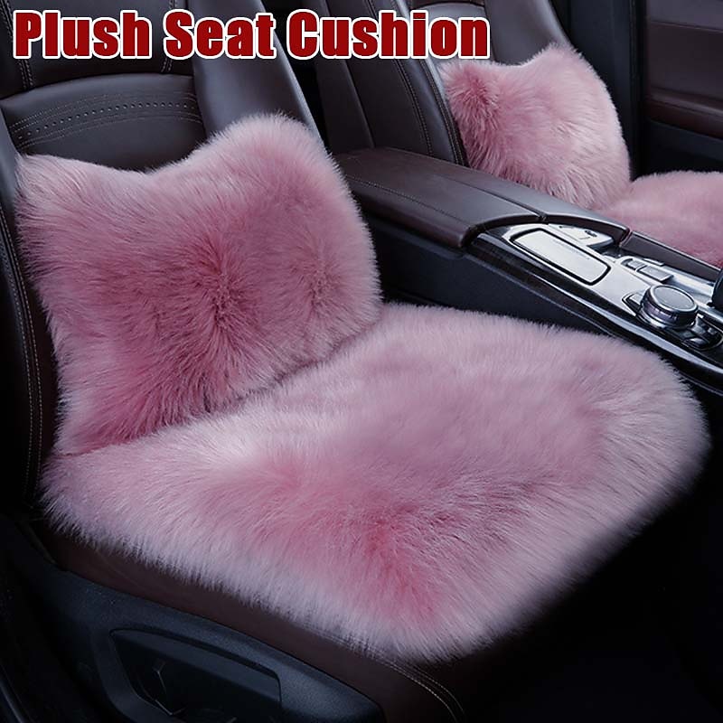 Car Seat Cushion Fur Covers, Fiber Faux Wool Mat, Long Plush, Universal Women's Warm Car Seat Cushion Winter