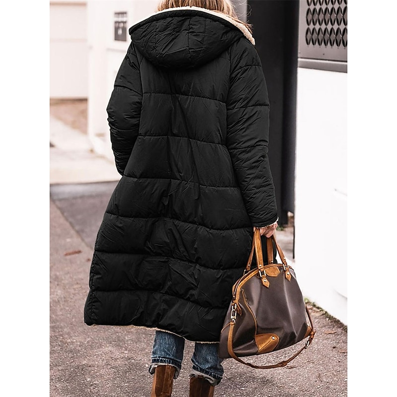 Women's Winter Coat Puffer Jacket Fleece Jacket Coat Outdoor Street Daily Wear Fall Winter Long Coat Regular Fit Thermal Warm Windproof Comtemporary Casual Street Style Jacket Long Sleeve Solid Color4