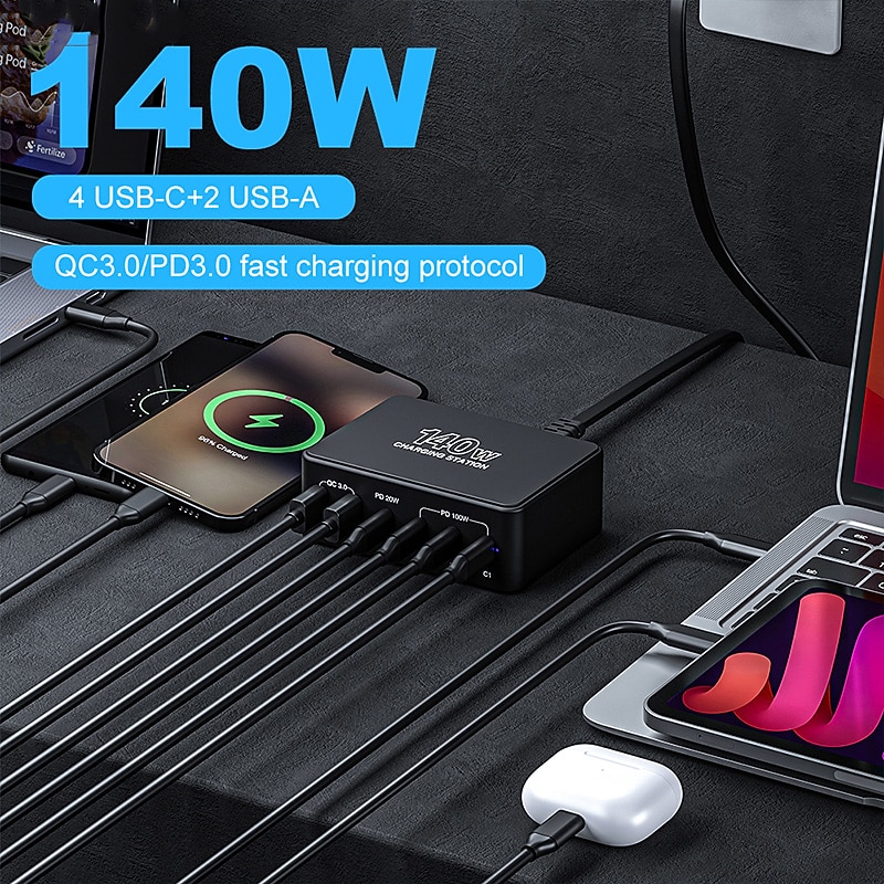 USB 3.0 USB C Hubs 6 Ports 6-in-1 Support Power Delivery Function USB Hub with RJ45 12V / 3A DC 5V / 3A 20V / 5A Power Delivery For Laptop Tablet Smartphone