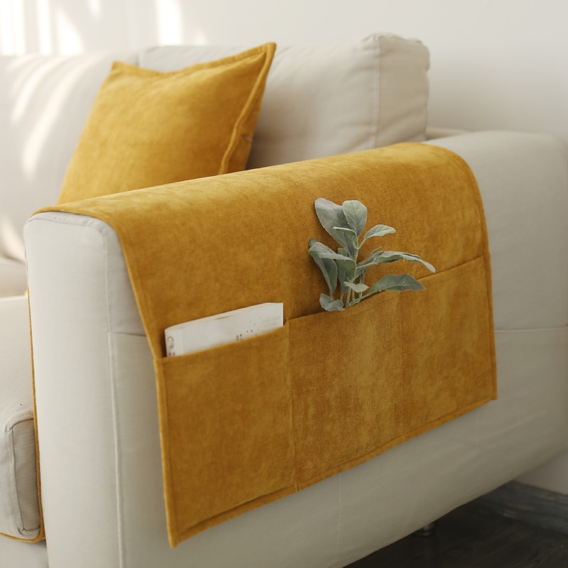 Sofa Armrest Cover Solid Color Extended Non slip Storage Cover Thick Chenille Sofa Armrest Cover - Main Image