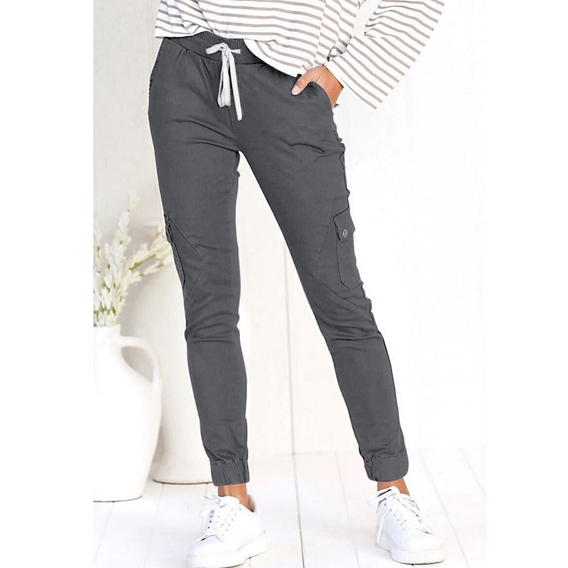 Women's Cargo Pants Skinny Pants Trousers Fashion Streetwear Full Length Mid Waist Plain Multiple Pockets Elastic Drawstring Design Comfort Breathability Soft Micro-elastic Vacation Street Daily4