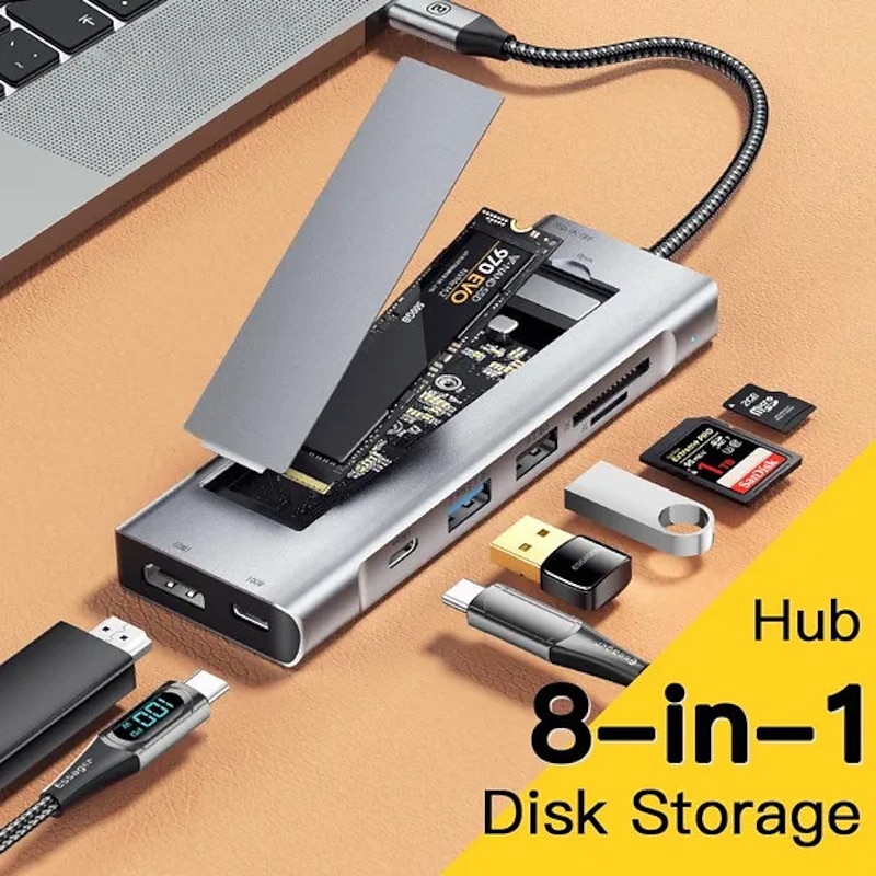 2023 NEW 8-in-1 USB Hub With Disk Storage Function USB Type-c to HDMI-Compatible Laptop Dock Station For Macbook Pro Air M1 M2