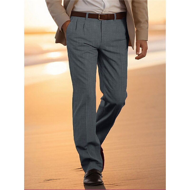 Men's Trousers Chinos Casual Pants Front Pocket Plain Comfort Breathable Business Casual Daily Fashion Basic Yellow Light Grey3