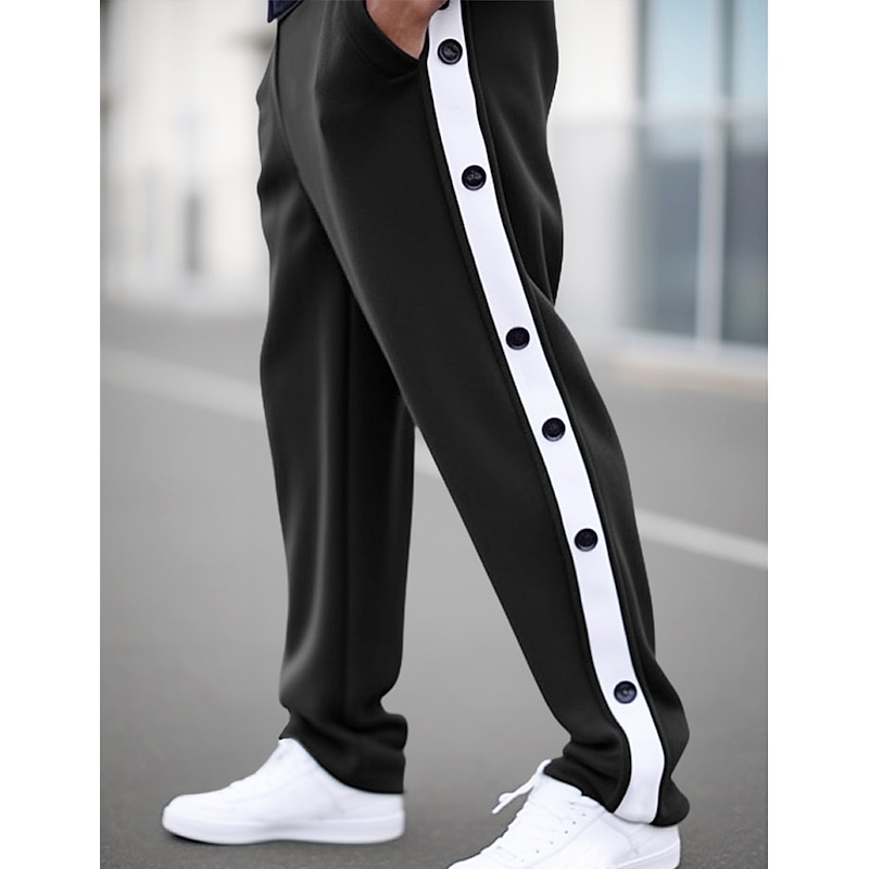 Men's Sweatpants Joggers Tear Away Pants Trousers Straight Leg Sweatpants Drawstring Elastic Waist Side Button Plain Comfort Breathable Outdoor Daily Going out Fashion Casual Black Blue