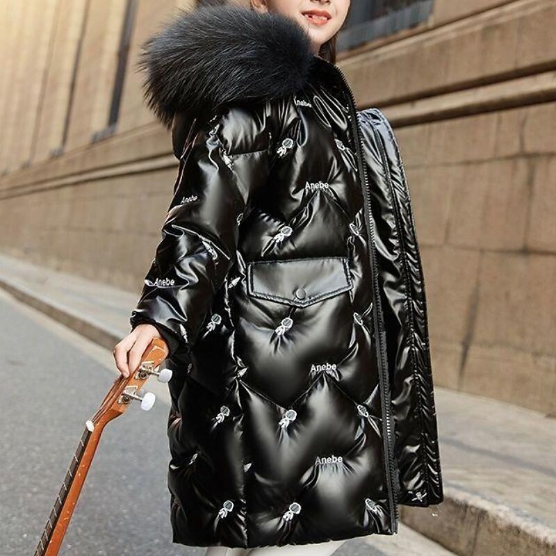Kids Girls' Down Coat Solid Color Active School Coat Outerwear 4-12 Years Fall Black Pink Purple2