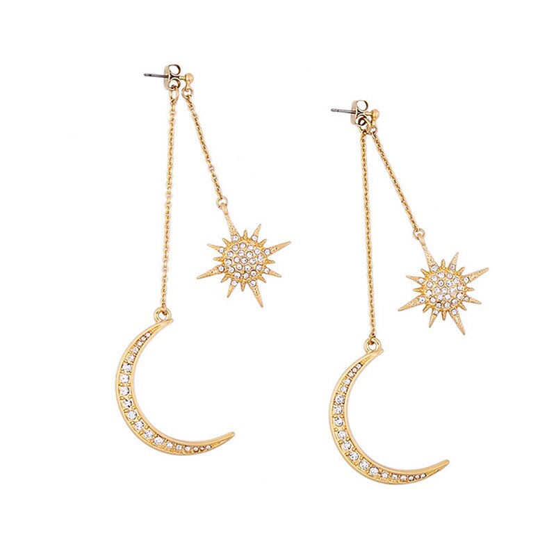 1pair Exaggerated Luxury Sun Moon Drop Earrings Rhinestone Punk Earrings for Women Jewelry Golden Boho Vintage Earrings4