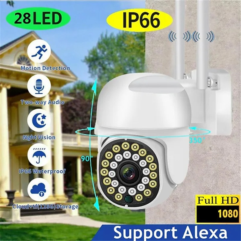 Full HD 1080P WiFi IP Camera Wireless Speed Dome PTZ IP66 Waterproof CCTV IR Outdoor Indoor NetCam Monitoring Auto Tracking Full Color Night Vision Security Camera