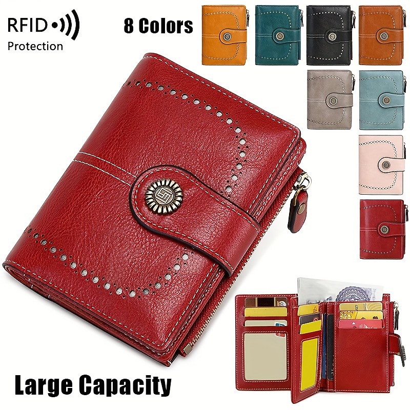 Women's RFID Blocking Faux Leather Wallet – Large Capacity Vintage Bifold Clutch Purse with Zipper Coin Pocket for Everyday & Travel Use
