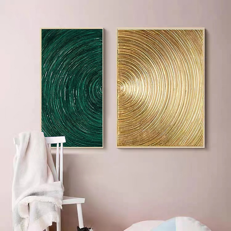 Gold Green Circles Handpainted Abstract Art 3D Textured Art Original Acrylic Painting Gold Leaf Wall Art Large Living Room Wall Decor (No Frame)2