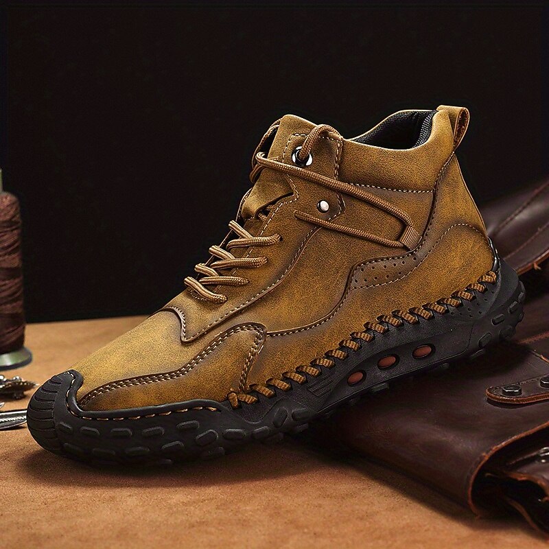 Men's High-Top Leather Hiking Boots - Waterproof and Breathable Outdoor Ankle Boots with Anti-Slip Rubber Sole, Cushioned Insole, and Reinforced Stitching for Hiking, Camping, and Work4