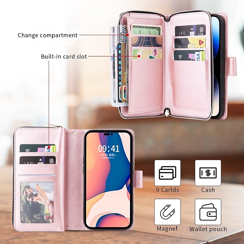 Phone Case For iPhone 17 Pro Max 17 Air 16 15 14 Pro Max Plus 13 12 11 Pro Max Mini Wallet Case with Stand Holder Magnetic Zipper Retro TPU PU Leather4