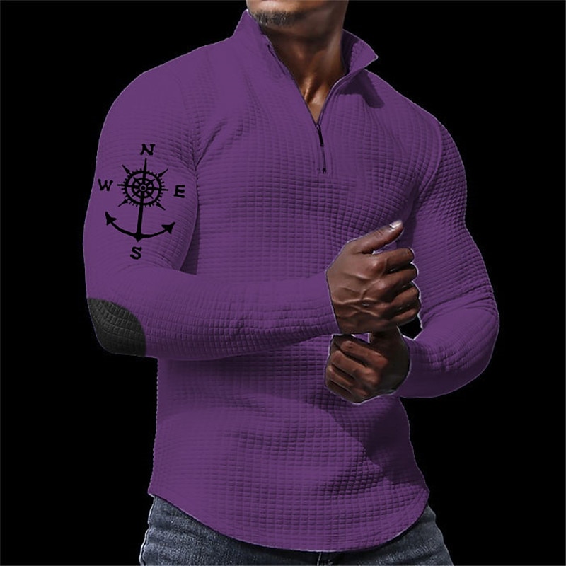 Men's Waffle Polo Shirts Zip Polo Golf Polos Shirts Long Sleeve Polo Shirts Zip Vintage Casual Daily 3D Print Fall & Winter Black White Wine2