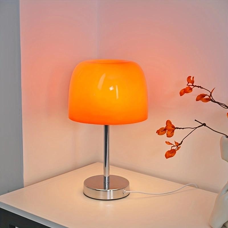 1pc Retro Glass Mushroom Table Lamp, Modern Bedroom Bedside Homestay Atmosphere Decor Lamp Living Dining Room Medieval Glass Desk Lamp2