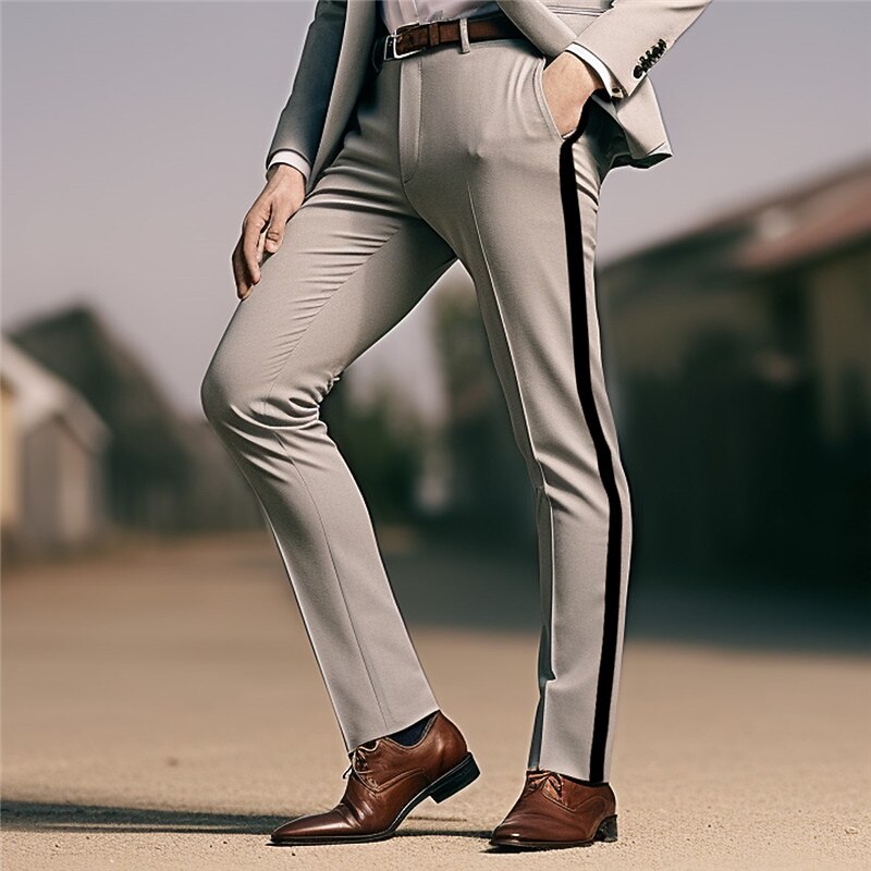 Men's Dress Pants Trousers Casual Pants Front Pocket Patchwork Comfort Business Daily Holiday Fashion Chic & Modern Blue Brown2