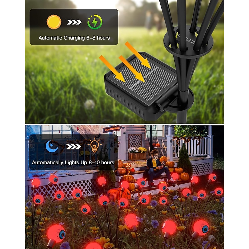 Halloween Decorations Outdoor Solar Powered Eyeball Lights, 1 Pack 8/10Led Halloween Decor Pathway Lights Outdoor Waterproof LED Stake Lights for Halloween Garden Yard Festive Decor and Spooky Light4