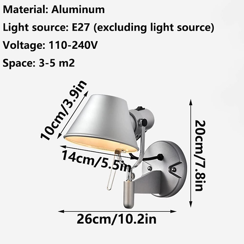 Swing Arm Swing Wall Light Industrial Reading Light for Bedroom Bedside Wall Mounted Wall Lights for Bedroom Living Room Study Room E27 110-240V4