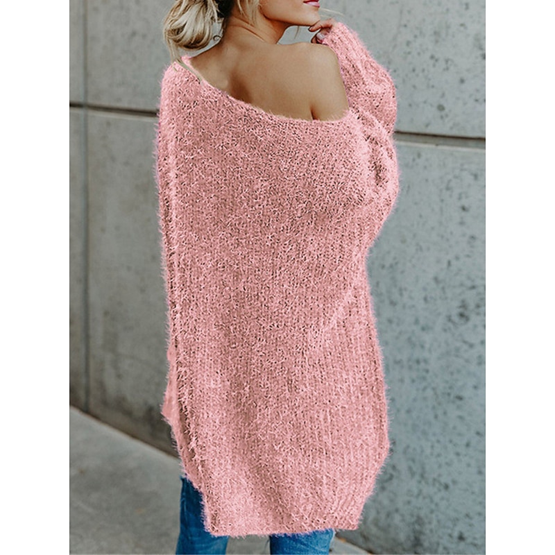 Women's Pullover Sweater Jumper Stylish Casual Soft Solid Color Ribbed One Shoulder Cold Shoulder Long Sleeve Short Knit Daily Going out Weekend Pink Navy Blue Fall Winter3