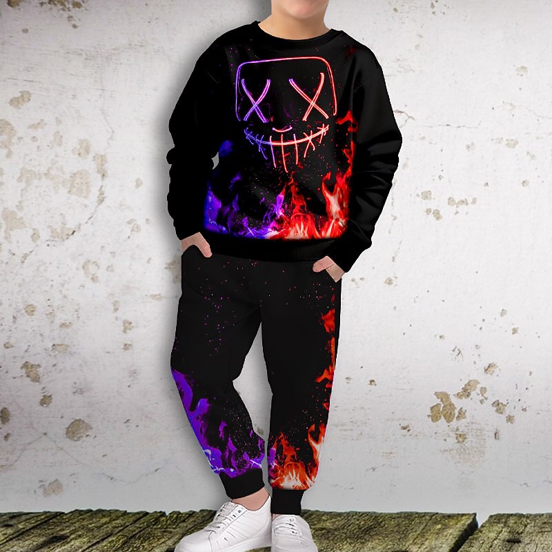 Boys 3D Abstract Sweatshirt & Sweatpants Set Set Long Sleeve 3D Printing Fall Winter Active Fashion Cool Kids 3-12 Years Outdoor Vacation Street Regular Fit3
