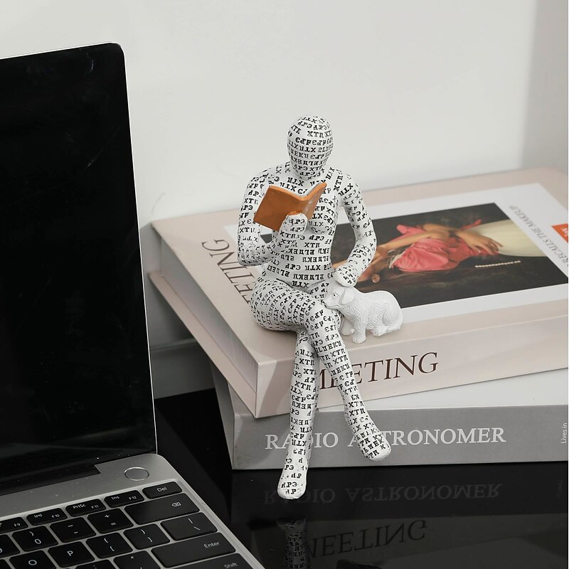 Modern Reading Woman Statue Pulp Woman Reading Bookshelf Decor, Thinker Style Resin Statue for Home Decor Contemporary Style3